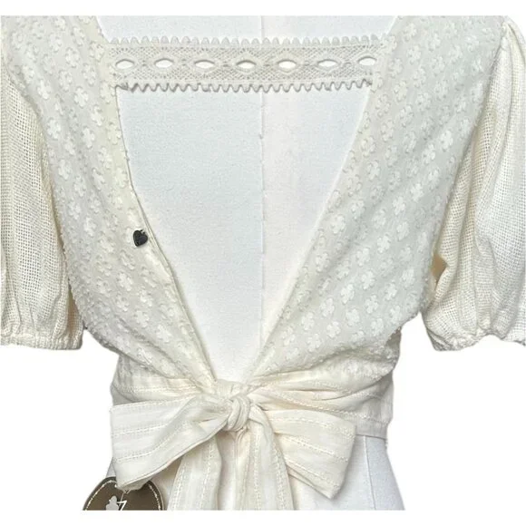 Z&L Europe Hampton Crop Top Ivory Open Back Puff Sleeve Size L - Picture 6 of 9